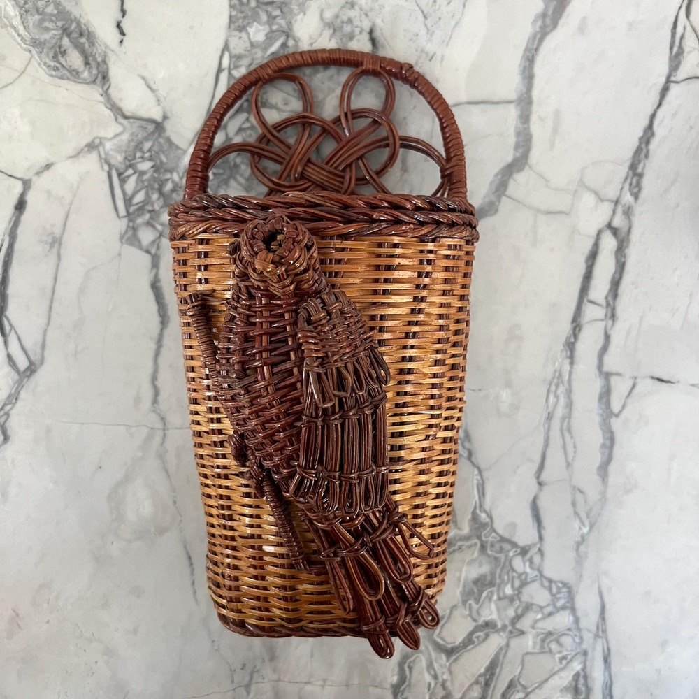 Vintage Bird Wicker Wall Pocket hanging basket